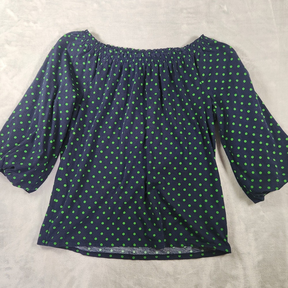 Ralph Lauren Navy Blue/Green Polka Dot Boat Neck‎  Top Women's M